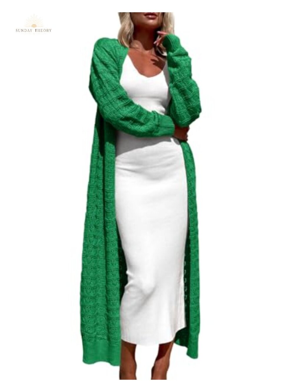 Crochet Knit Maxi Cardigan Open Front Long Sleeve Lightweight Duster Sweater